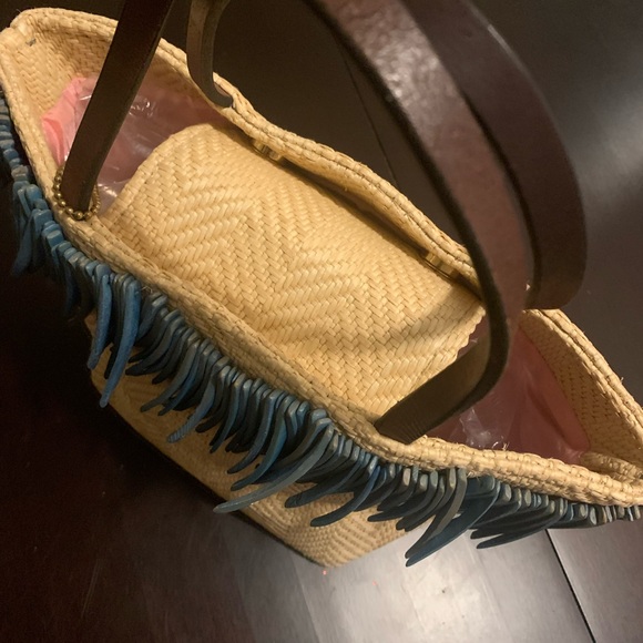 Mena New York Straw Bag with Blue Fringe - Picture 3 of 10